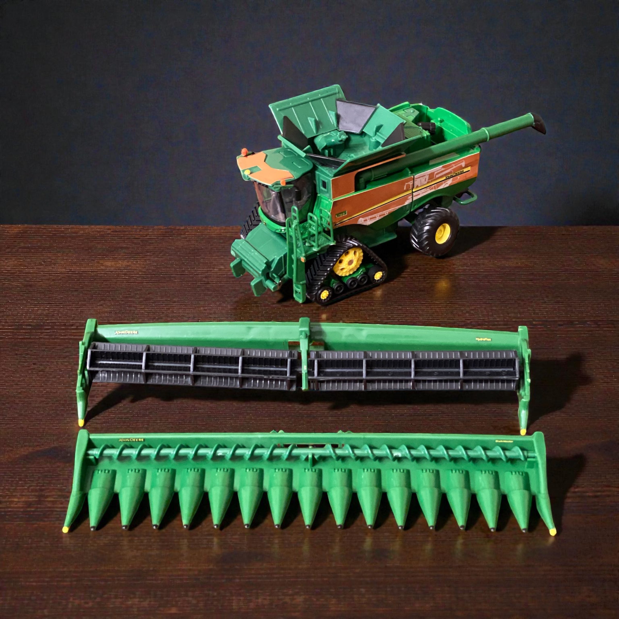1/64 John Deere S780 Combine Custom Engraved Bronze Wrap w/ Corn Soybean Headers - Tractor Wrap Factory